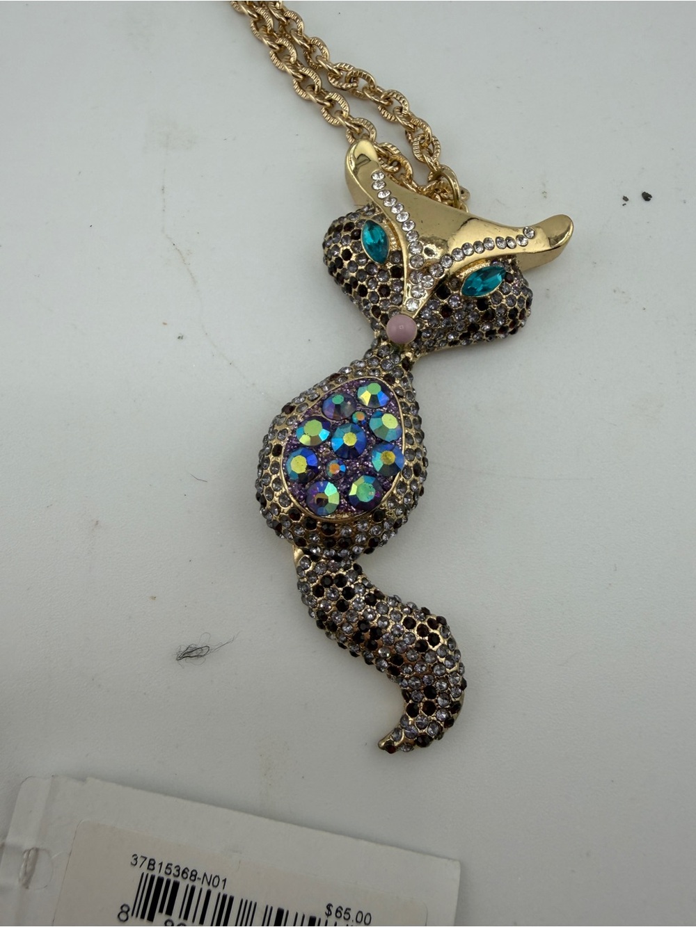 NWT Betsey Johnson Long Crystal Fox Pendant Necklace - Picture 5 of 5